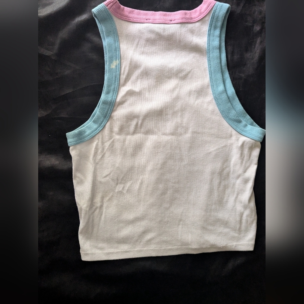 Women Sleeveless Top - White with Pink and Blue Trim